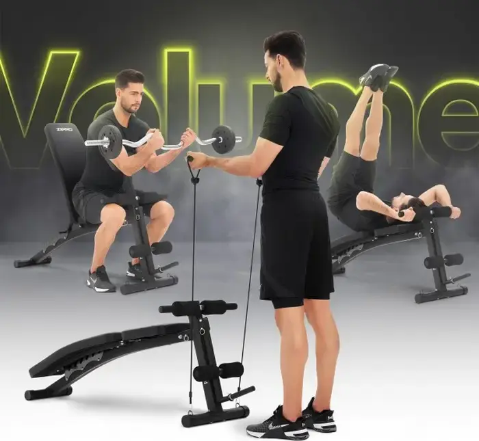 Zipro Volume Foldable Weight Bench, Multifunctional Training Bench with Leg Developer, Preacher Curl Pad, 6-Position Backrest, 230kg Max Load, Black