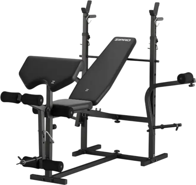 Zipro Ripped Multi-functional Weight Bench with Adjustable Backrest, Barbell Rack, Preacher Curl Pad and Leg Developer, Steel Frame, Black