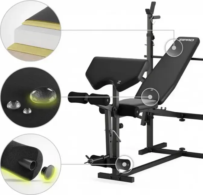 Zipro Ripped Multi-functional Weight Bench with Adjustable Backrest, Barbell Rack, Preacher Curl Pad and Leg Developer, Steel Frame, Black