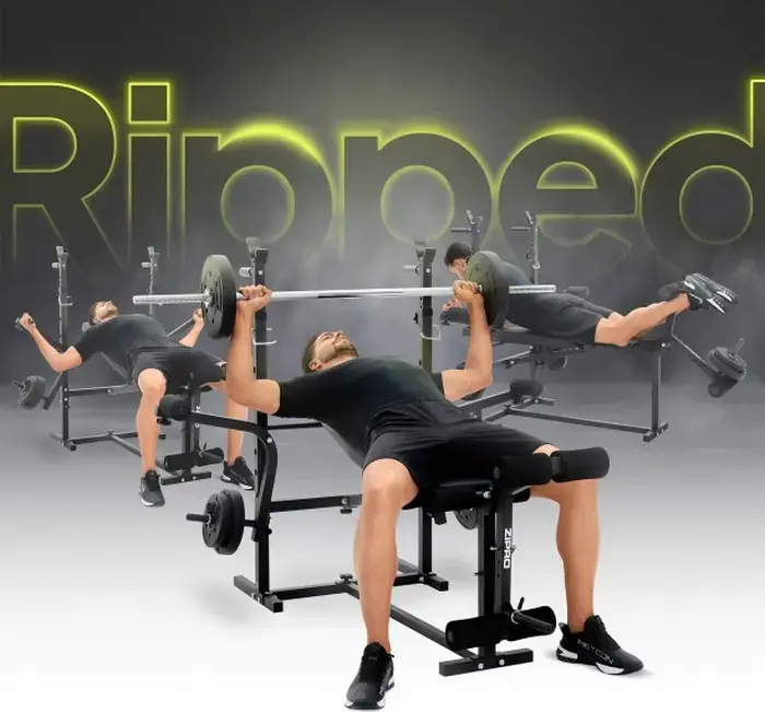 Zipro Ripped Multi-functional Weight Bench with Adjustable Backrest, Barbell Rack, Preacher Curl Pad and Leg Developer, Steel Frame, Black