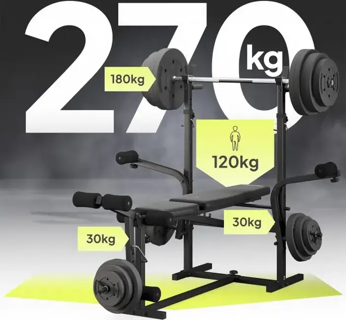 Zipro Ripped Multi-functional Weight Bench with Adjustable Backrest, Barbell Rack, Preacher Curl Pad and Leg Developer, Steel Frame, Black