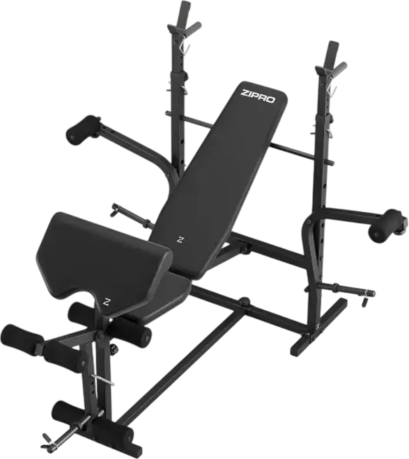Zipro Ripped Multi-functional Weight Bench with Adjustable Backrest, Barbell Rack, Preacher Curl Pad and Leg Developer, Steel Frame, Black