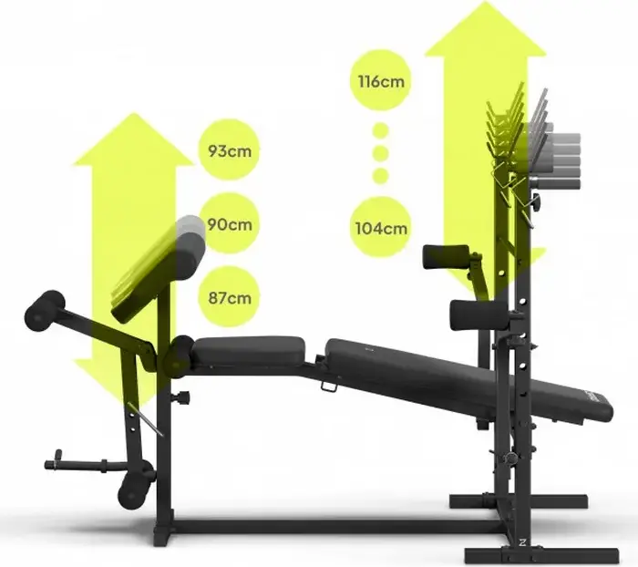 Zipro Ripped Multi-functional Weight Bench with Adjustable Backrest, Barbell Rack, Preacher Curl Pad and Leg Developer, Steel Frame, Black