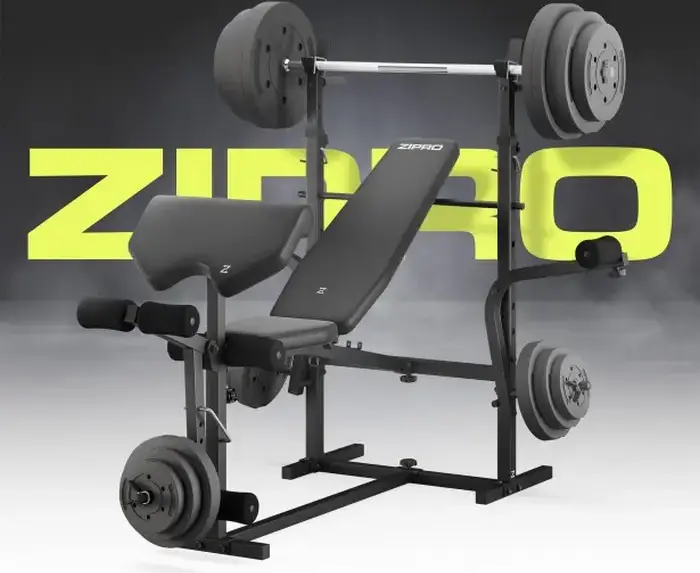 Zipro Ripped Multi-functional Weight Bench with Adjustable Backrest, Barbell Rack, Preacher Curl Pad and Leg Developer, Steel Frame, Black