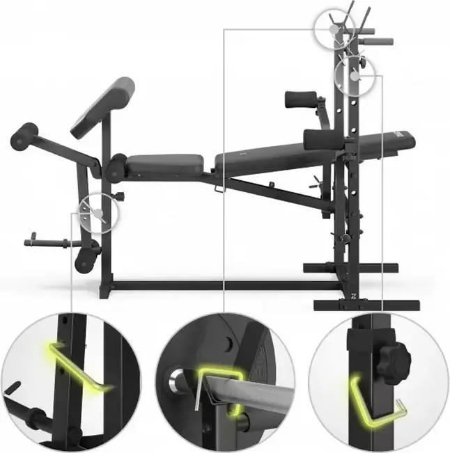 Zipro Ripped Multi-functional Weight Bench with Adjustable Backrest, Barbell Rack, Preacher Curl Pad and Leg Developer, Steel Frame, Black