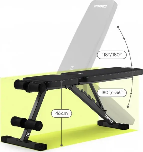 Zipro Stride Weight Bench, Adjustable Incline Decline Steel Frame, 300 kg Total Capacity, 110 kg Max User Weight, Foam Leg Support, Black