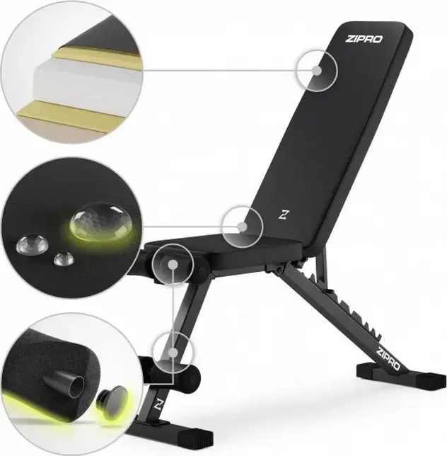 Zipro Stride Weight Bench, Adjustable Incline Decline Steel Frame, 300 kg Total Capacity, 110 kg Max User Weight, Foam Leg Support, Black