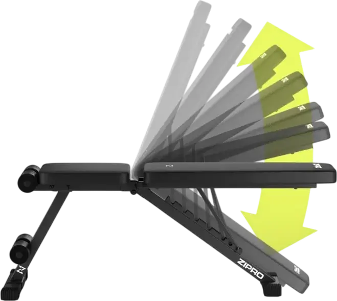 Zipro Stride Weight Bench, Adjustable Incline Decline Steel Frame, 300 kg Total Capacity, 110 kg Max User Weight, Foam Leg Support, Black
