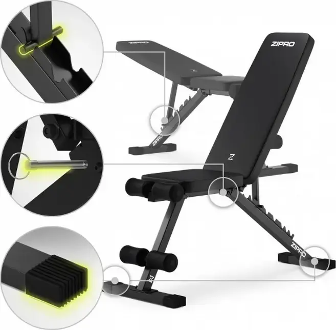 Zipro Stride Weight Bench, Adjustable Incline Decline Steel Frame, 300 kg Total Capacity, 110 kg Max User Weight, Foam Leg Support, Black