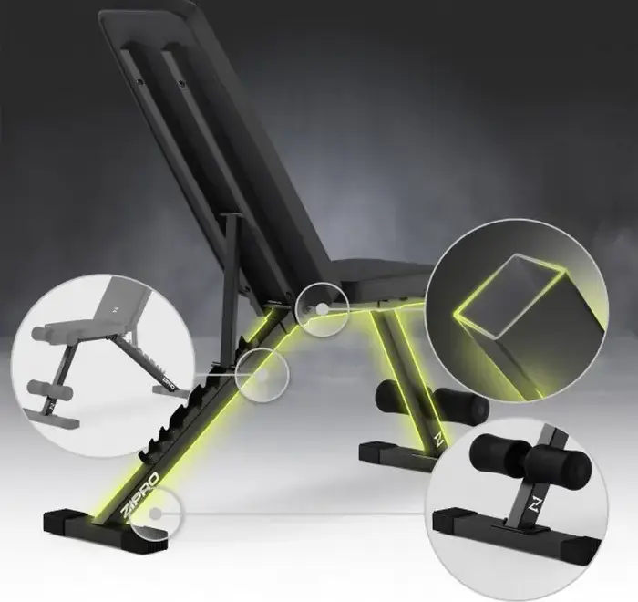 Zipro Stride Weight Bench, Adjustable Incline Decline Steel Frame, 300 kg Total Capacity, 110 kg Max User Weight, Foam Leg Support, Black