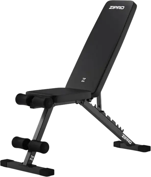 Zipro Stride Weight Bench, Adjustable Incline Decline Steel Frame, 300 kg Total Capacity, 110 kg Max User Weight, Foam Leg Support, Black
