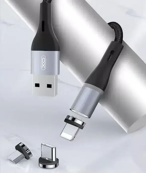 XO NB125 Magnetic Charging and Data Sync Cable, USB Type-A to Lightning, Braided TPE, 1m, Black, with LED Flashlight