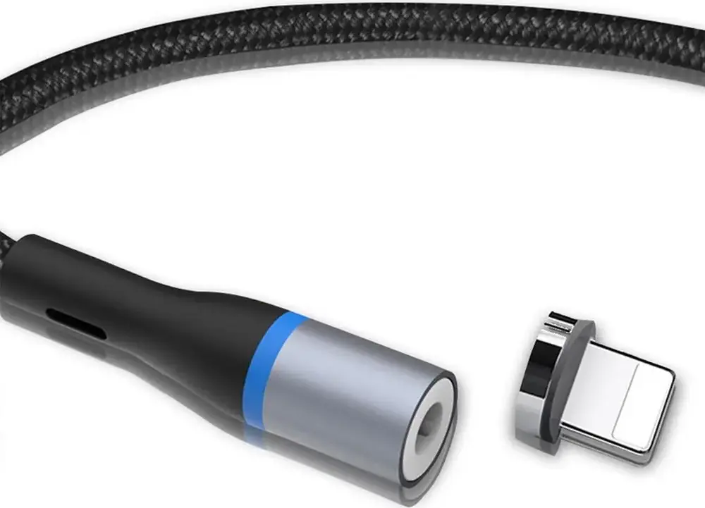 XO NB125 Magnetic Charging and Data Sync Cable, USB Type-A to Lightning, Braided TPE, 1m, Black, with LED Flashlight