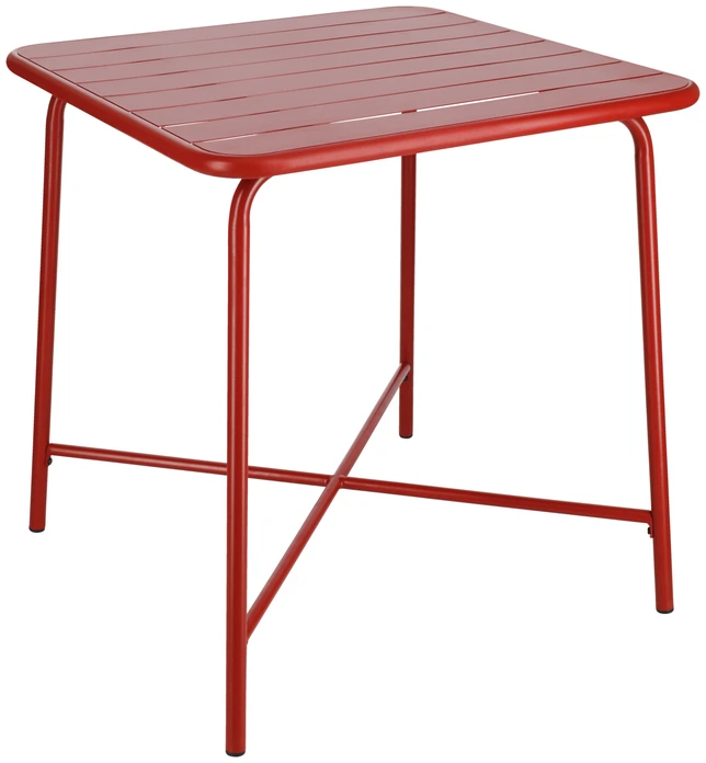 Masa exterioară pentru catering PULSIVA Sentra, Masă Pătrată din Oțel Rezistentă la Intemperii și UV, 70x70x76 cm, Roșie, Vopsită Electrostatic