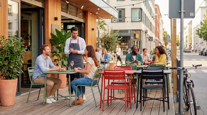 PULSIVA Sentra Outdoor Stacking Chairs, Set of 4, Weatherproof UV-Resistant E-Coated Powder-Coated Steel, 150kg Capacity, for Cafes and Gardens