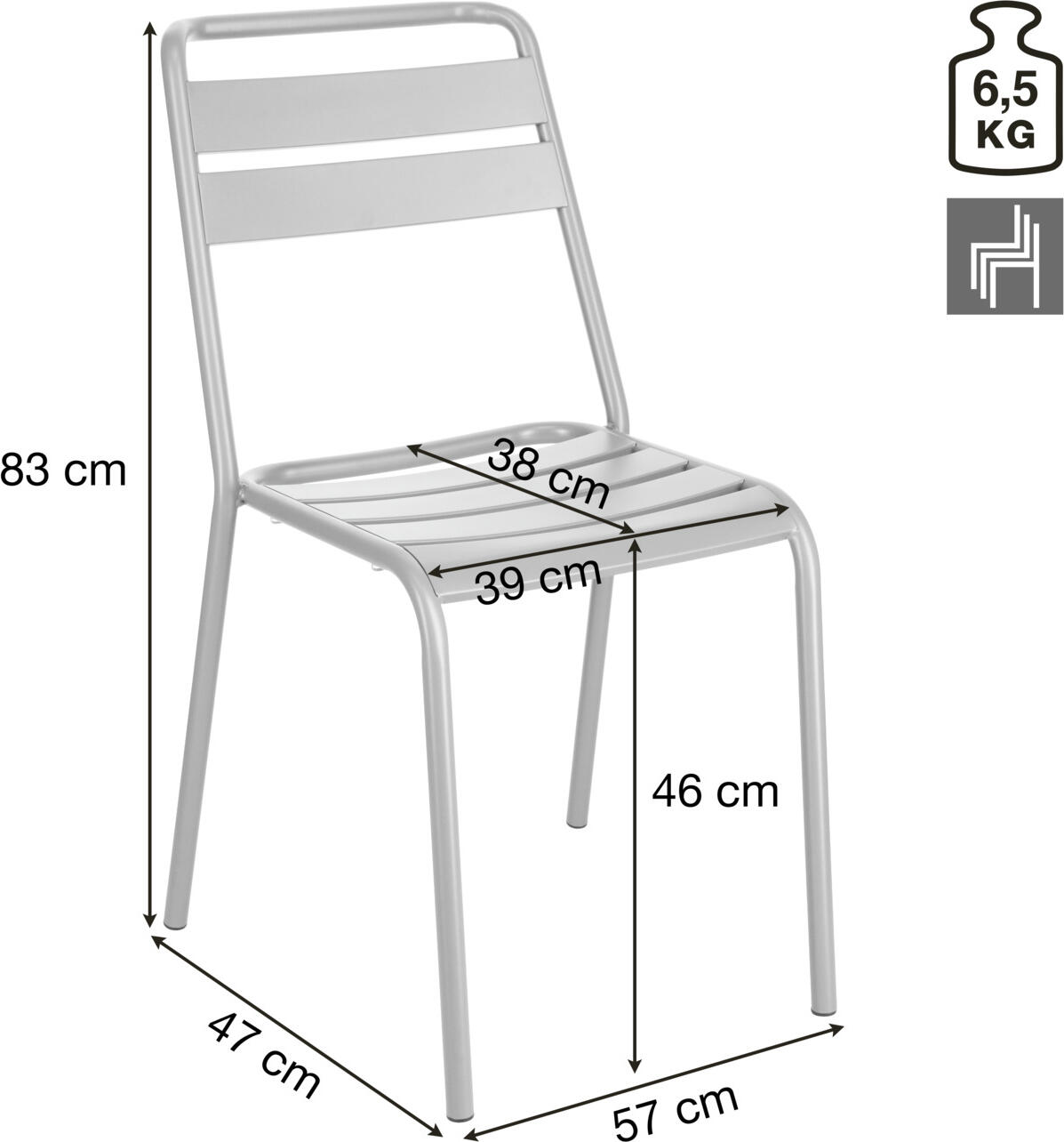 PULSIVA Sentra Outdoor Stacking Chairs, Set of 4, Weatherproof UV-Resistant E-Coated Powder-Coated Steel, 150kg Capacity, for Cafes and Gardens