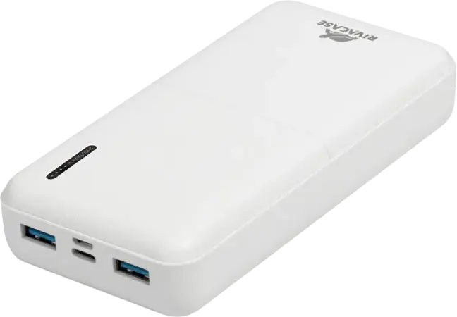 Rivacase VA2572 Power Bank 20000mAh 20W, White, PD 3.0, QC 3.0, USB-C Input/Output, Pass-Through Charging, 74Wh