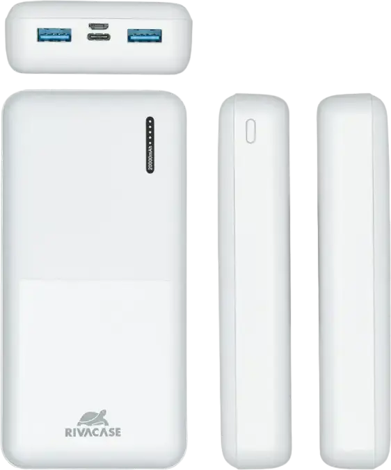 Rivacase VA2572 Power Bank 20000mAh 20W, White, PD 3.0, QC 3.0, USB-C Input/Output, Pass-Through Charging, 74Wh