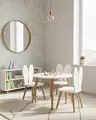 TimberKids Măsuță Rotundă Con pentru Copii și 2 Scaune Iepuraș, Blat MDF 67cm, Picioare Conice din Lemn Masiv, 7-10 ani, Vopsea Eco Sayerlack, Stil Scandinav, Margini Rotunjite