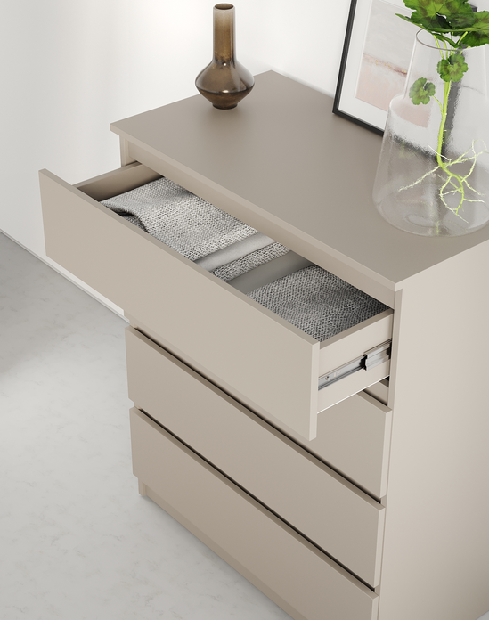 Neo 4S Chest of Drawers, 4 Drawers, Particle Board, Beige, 80x43x98 cm, Telescopic Guides, Handle-less Design, Minimalist Bedroom Furniture