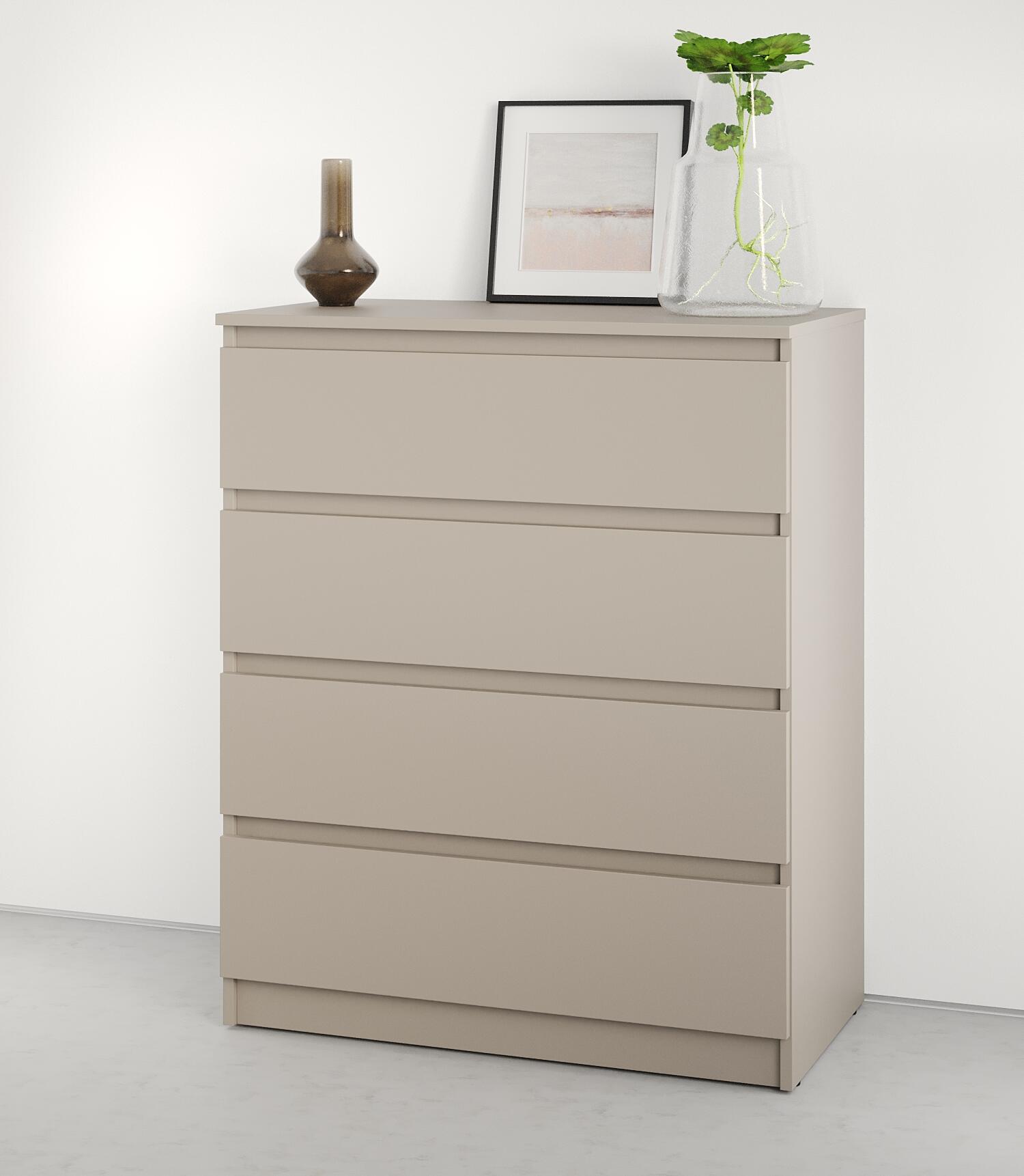Neo 4S Chest of Drawers, 4 Drawers, Particle Board, Beige, 80x43x98 cm, Telescopic Guides, Handle-less Design, Minimalist Bedroom Furniture