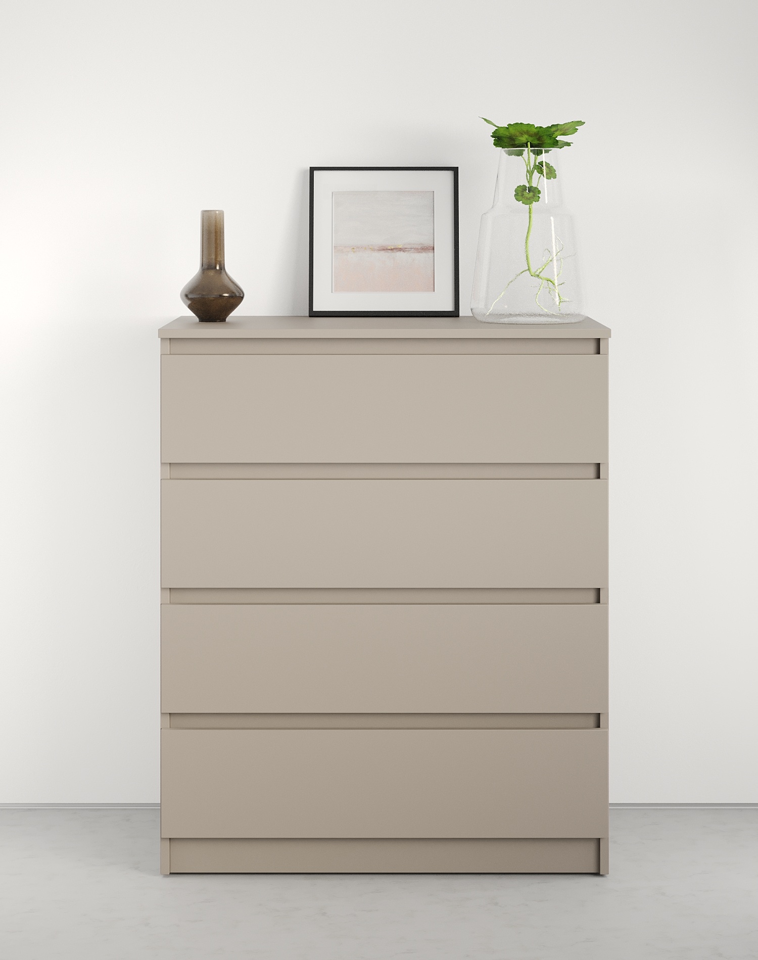 Neo 4S Chest of Drawers, 4 Drawers, Particle Board, Beige, 80x43x98 cm, Telescopic Guides, Handle-less Design, Minimalist Bedroom Furniture
