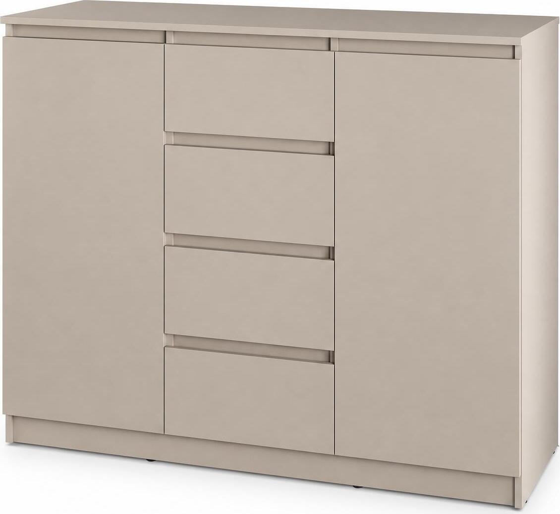 Neo 2D4S Chest of Drawers, 4 Drawers and 2 Doors, PAL Material, 120x43x98 cm, Beige, Telescopic Guides, Minimalist Design