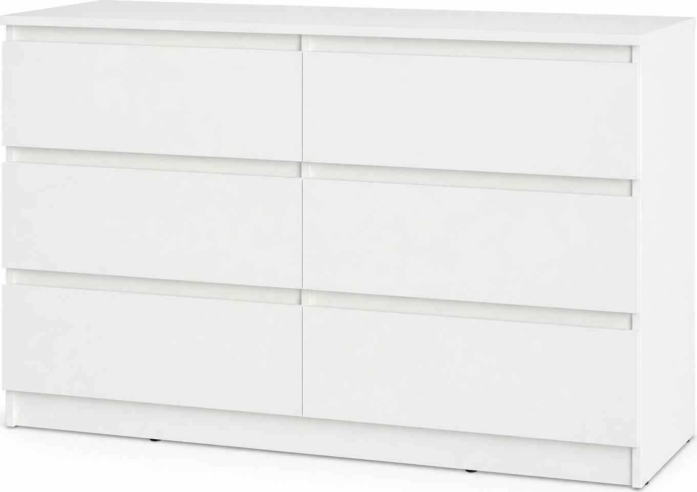 Neo 6S Chest of Drawers, 6 Drawers, White PAL Material, 120x43x75.5 cm, Telescopic Guides, Handle-less Minimalist Design