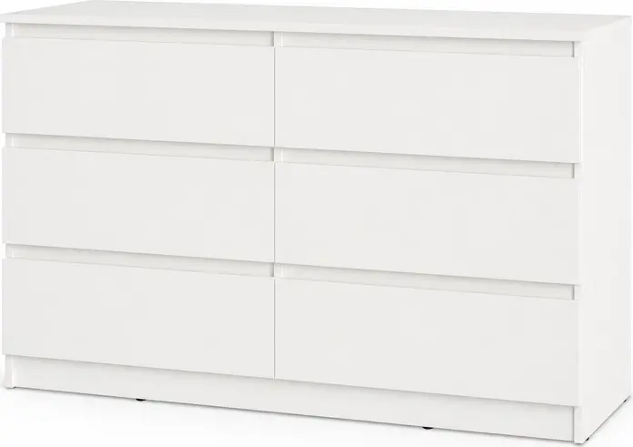 Neo 6S Chest of Drawers, 6 Drawers, White PAL Material, 120x43x75.5 cm, Telescopic Guides, Handle-less Minimalist Design