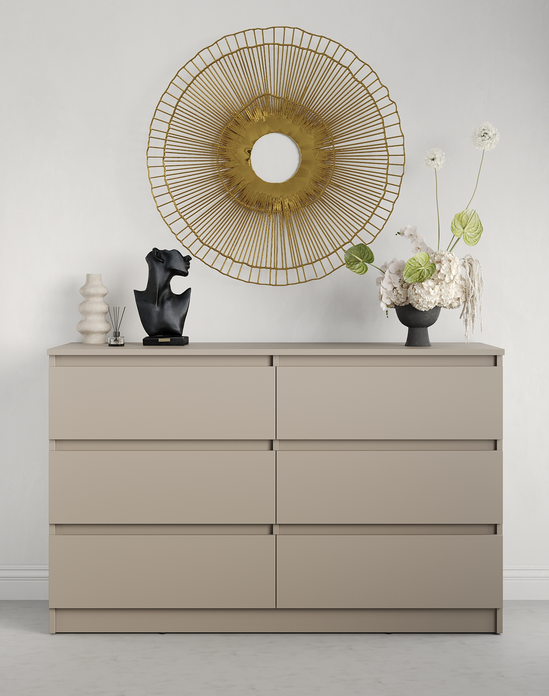 Comoda Neo 6S cu 6 Sertare si Ghidaje Telescopice, PAL, 120x43x75.5 cm, Bej, Design Minimalist