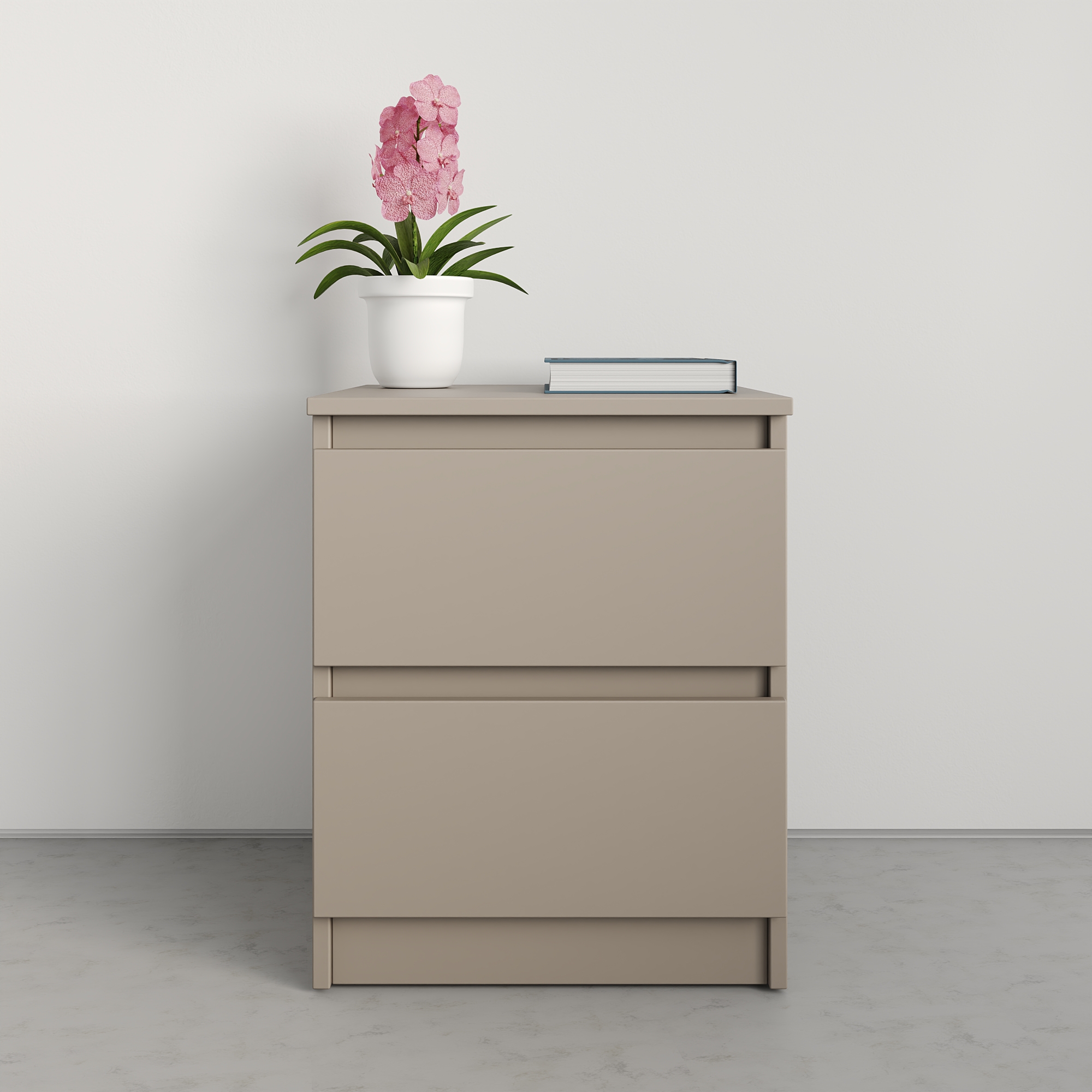 Neo Nightstand Beige, 2 Drawers with Telescopic Guides, PAL Material, 40x43x53 cm, Minimalist Style, mbs-1184