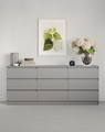Comoda Neo 9S cu 9 Sertare, Ghidaje Telescopice, Material PAL, Gri, 180x43x75.5 cm, Design Minimalist fara Manere