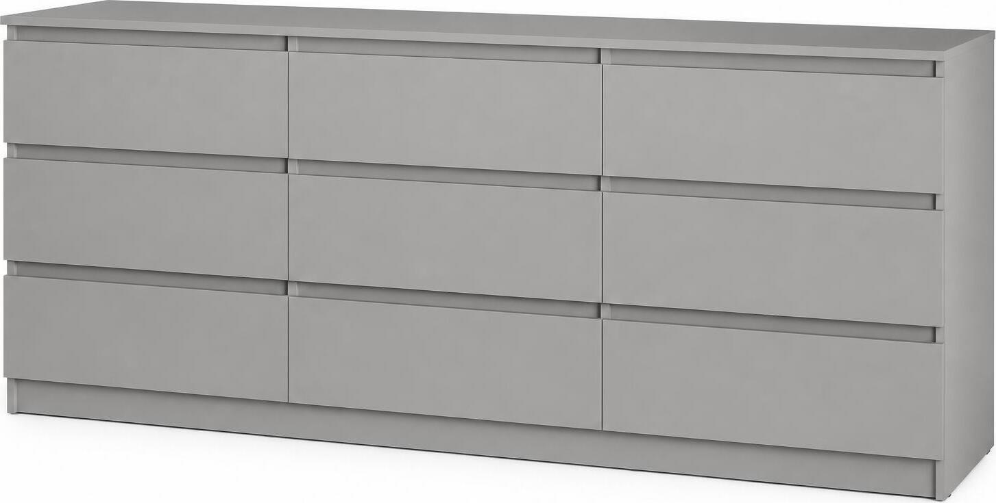 Neo 9S Chest of Drawers, 9 Drawers with Telescopic Guides, PAL Material, Grey, 180x43x75.5 cm, Minimalist Handle-less Design
