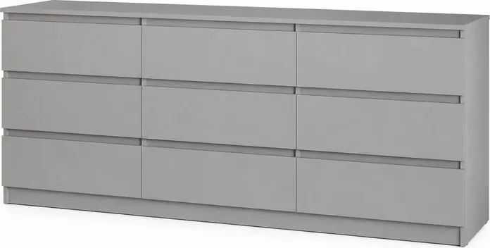 Comoda Neo 9S cu 9 Sertare, Ghidaje Telescopice, Material PAL, Gri, 180x43x75.5 cm, Design Minimalist fara Manere