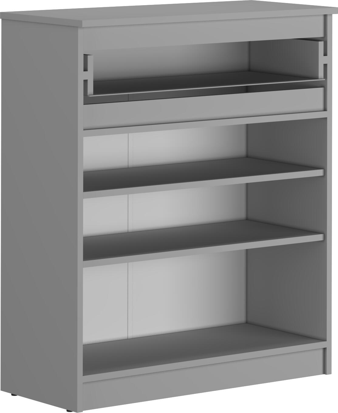 Обувница Neo mbs-1245, Серый ДСП, 80x35x95 см, 1 Выдвижной Ящик на Телескопических Направляющих и 2 Отсека с Полками, Стиль Минимализм