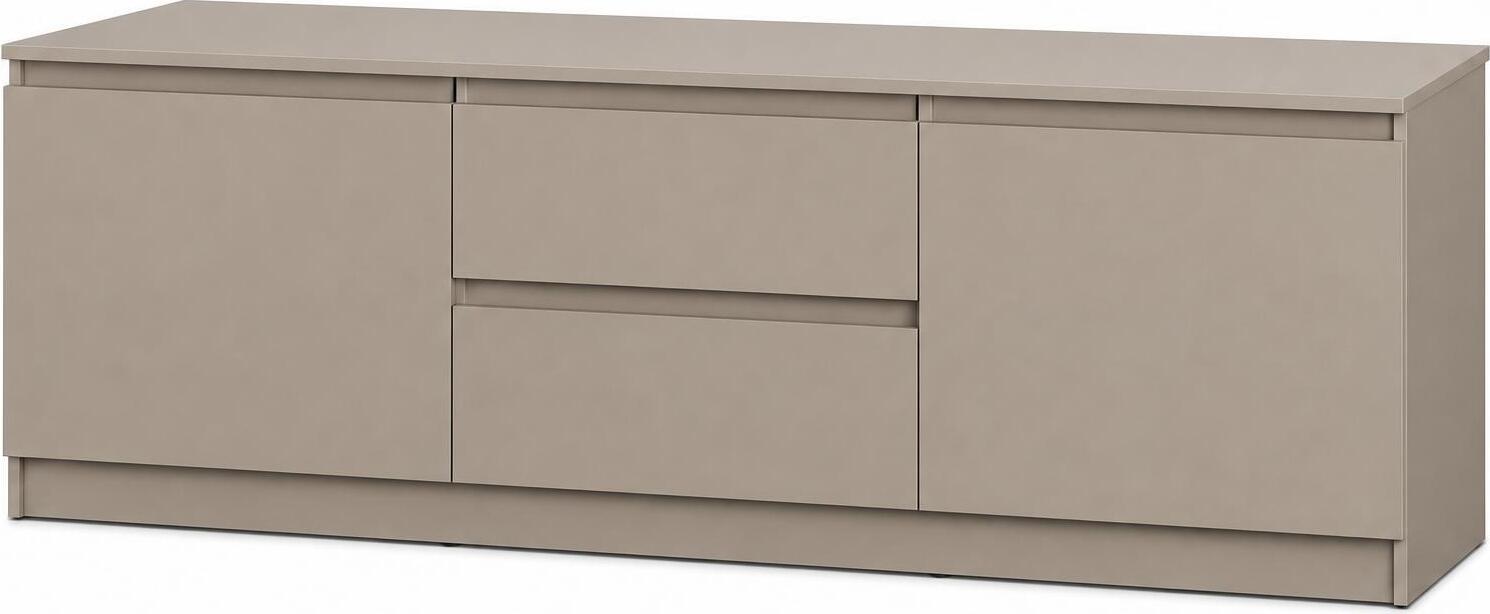Comoda TV Neo 2D2S, 150x43x53 cm, Material PAL, 2 Sertare si 2 Usi, Ghidaje Telescopice, Bej, Stil Minimalist