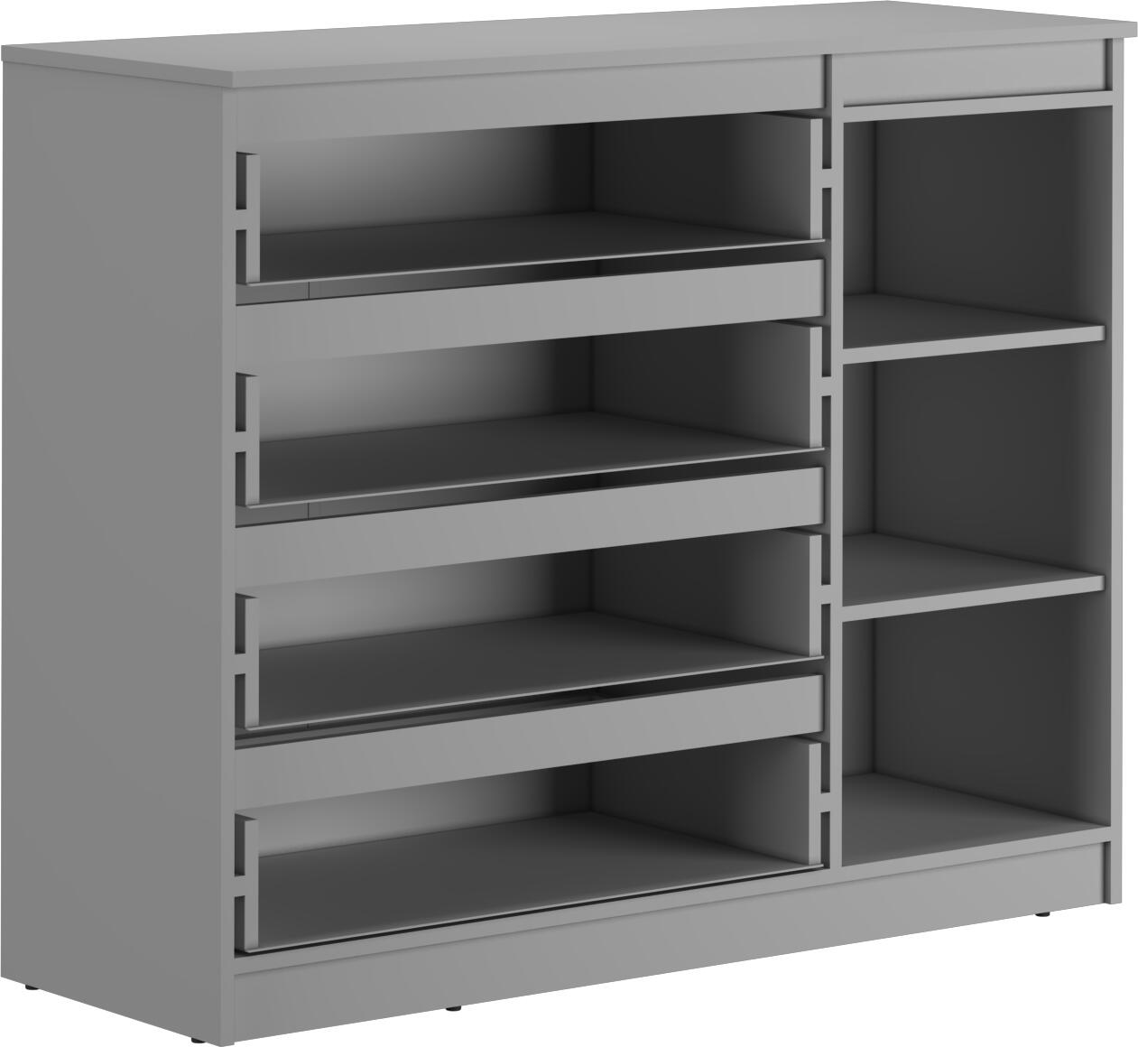 Комод Neo 1D4S, 120x43x98 см, 4 ящика и 1 дверь, ДСП, Бежевый, Телескопические направляющие, Без ручек, Стиль Минимализм