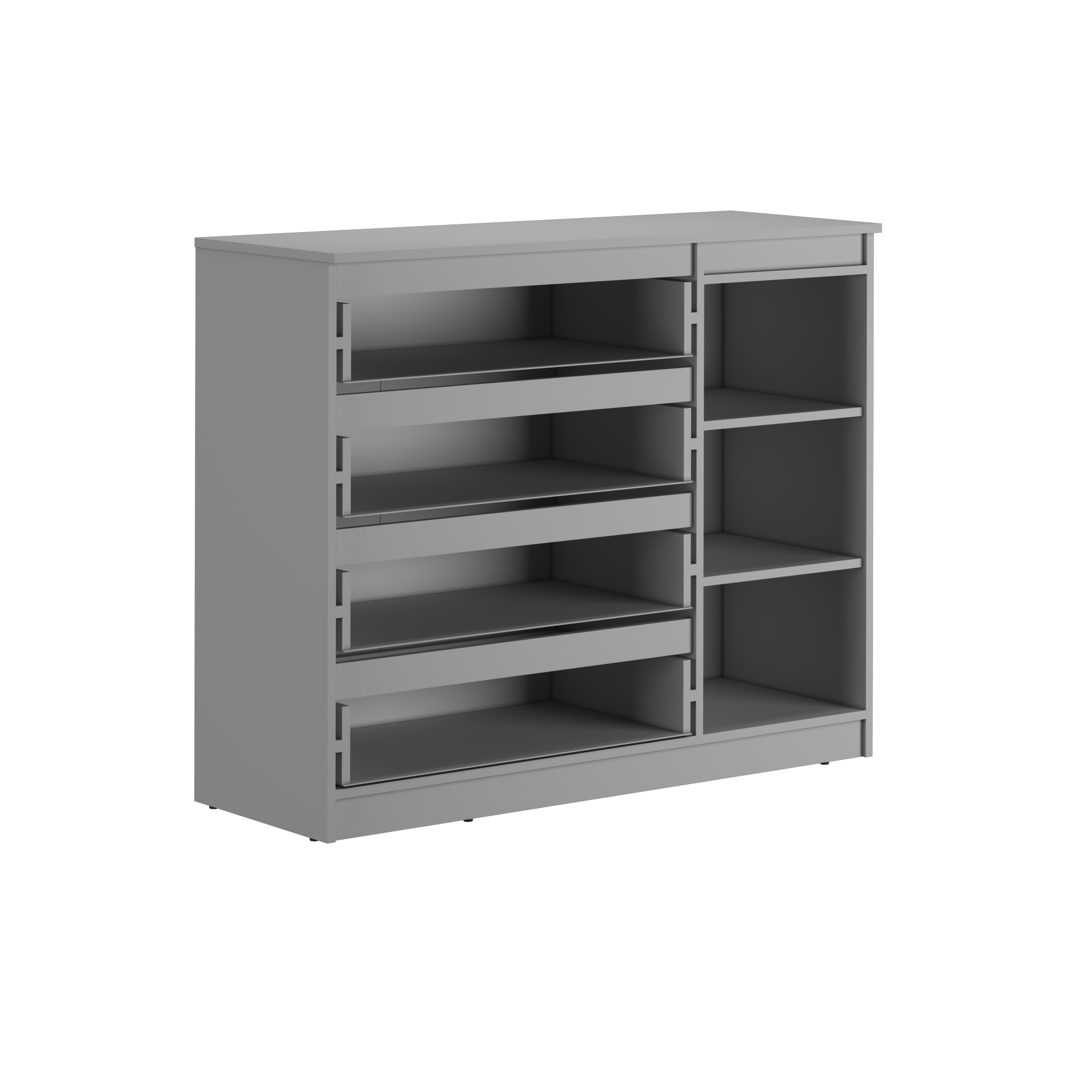 Комод Neo 1D4S, 120x43x98 см, 4 ящика и 1 дверь, ДСП, Бежевый, Телескопические направляющие, Без ручек, Стиль Минимализм