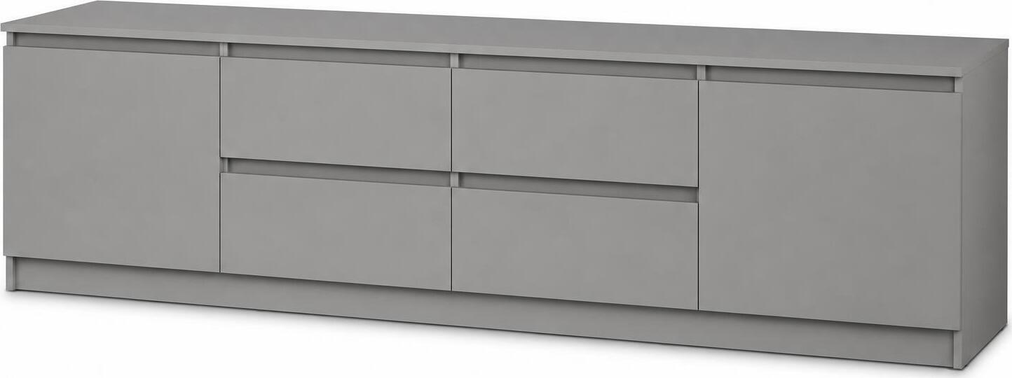 Comoda TV Neo 2D4S, Unitate Media 200x43x53 cm, PAL Gri, 4 Sertare si 2 Usi cu Ghidaje Telescopice, Mobilier Living Stil Minimalist