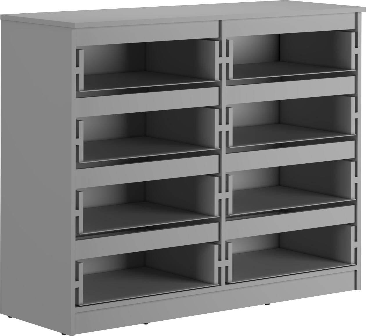 Neo 8S Chest of Drawers, 8 Drawers with Telescopic Guides, PAL Material, 120x43x98 cm, White, Minimalist Handle-less Design