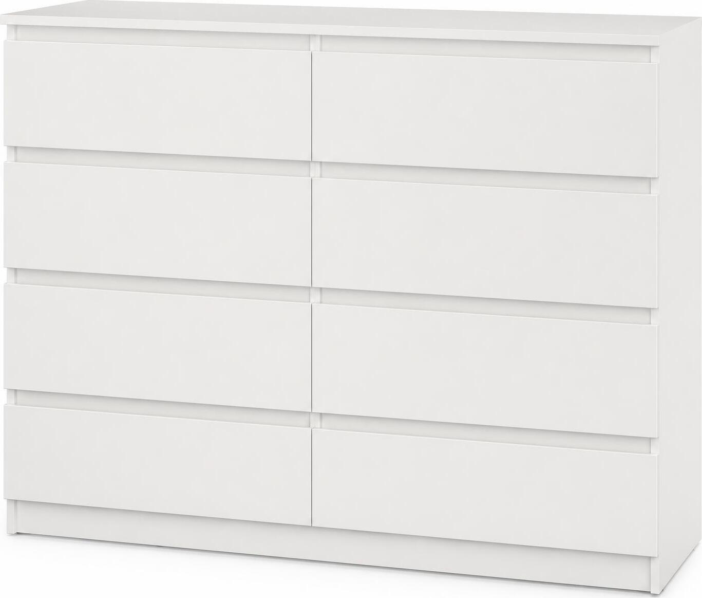 Neo 8S Chest of Drawers, 8 Drawers with Telescopic Guides, PAL Material, 120x43x98 cm, White, Minimalist Handle-less Design