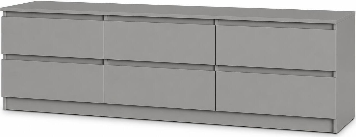 Neo 6S TV Stand, Minimalist Grey PAL Wood Media Console, 180x43x53 cm, 6 Drawers with Telescopic Guides