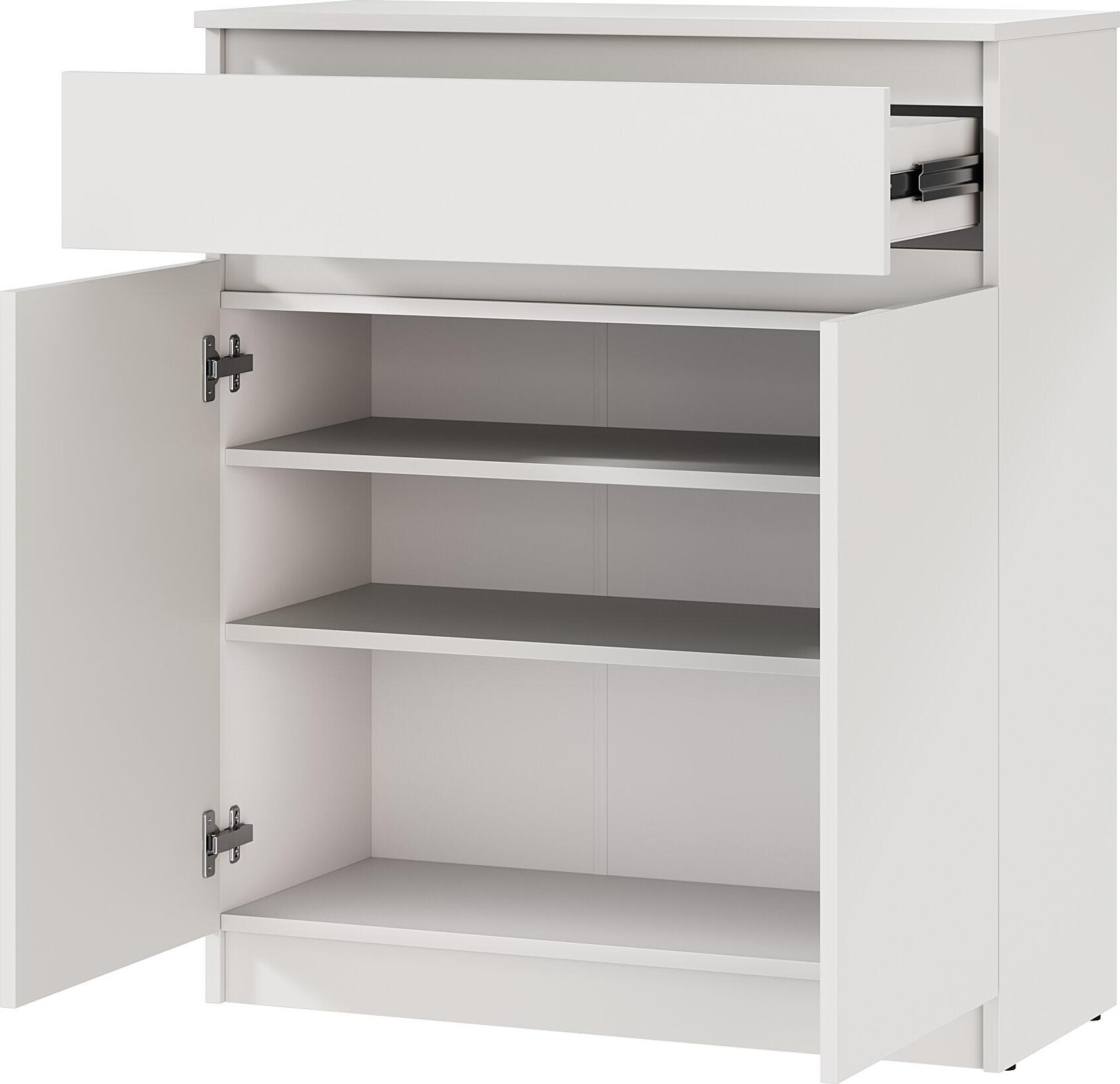 Обувница Neo mbs-1008, Белая, ЛДСП, 80x35x95 см, 1 Выдвижной Ящик с Телескопическими Направляющими и 2 Отсека с Полками, Минимализм