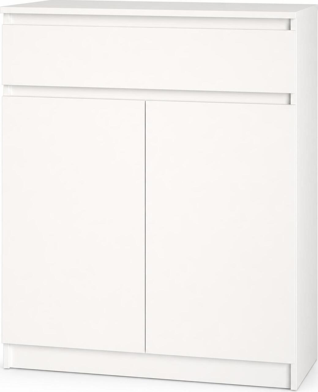 Обувница Neo mbs-1008, Белая, ЛДСП, 80x35x95 см, 1 Выдвижной Ящик с Телескопическими Направляющими и 2 Отсека с Полками, Минимализм