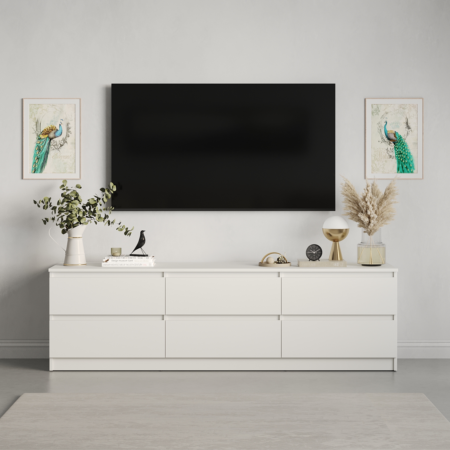 ТВ-тумба Neo 6S, 180x43x53 см, материал ДСП, цвет белый, 6 ящиков с телескопическими направляющими, минимализм