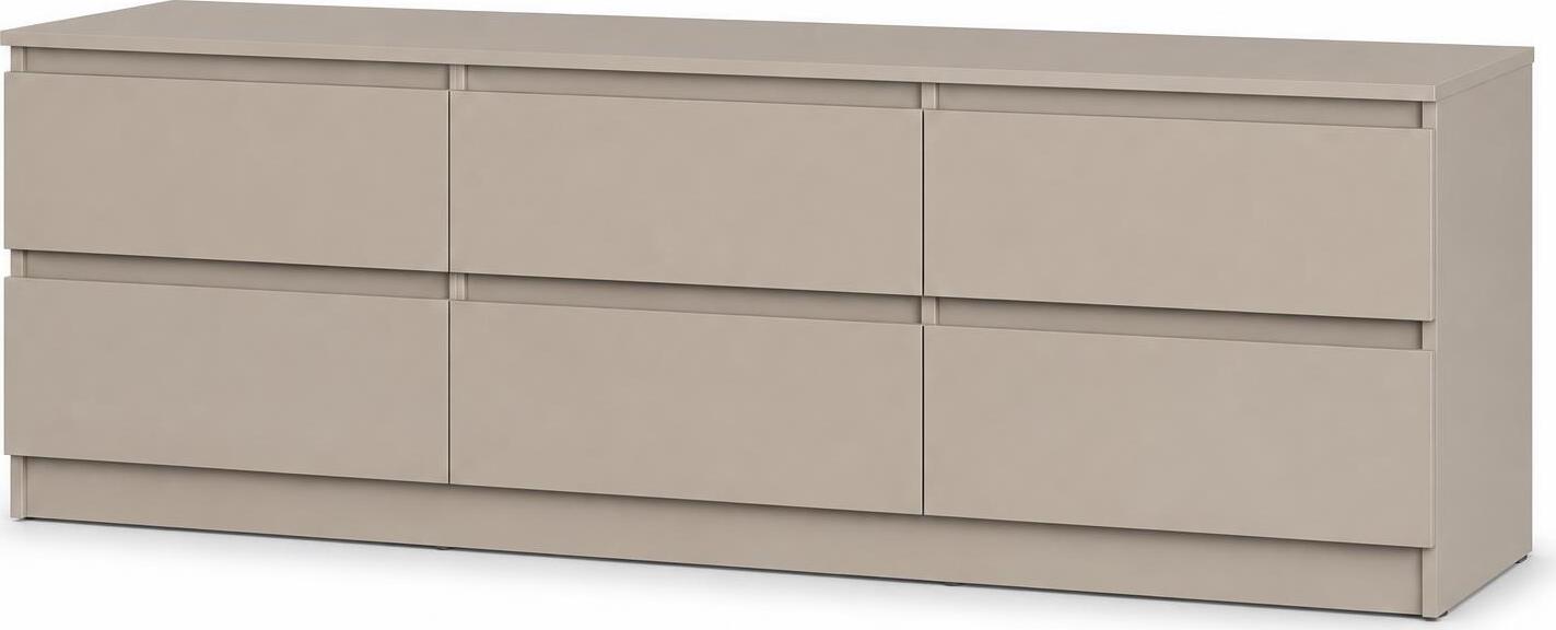 Comoda TV Neo 6S, 180x43x53 cm, Material PAL Bej, 6 Sertare cu Ghidaje Telescopice, Mobilier Living Stil Minimalist