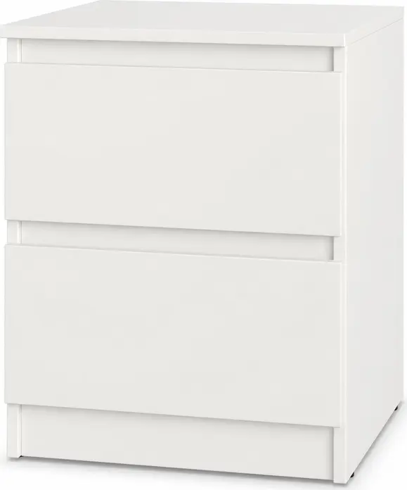 Noptieră Neo mbs-1004, Masă de Nopti Albă Minimalistă cu 2 Sertare Telescopice, Material PAL, 40x43x53 cm