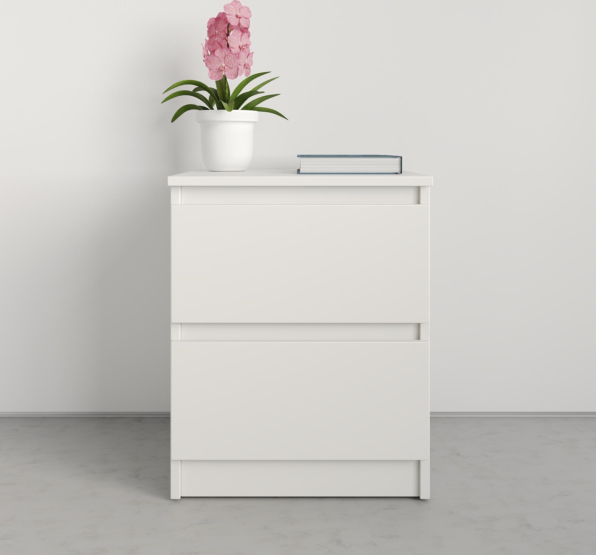 Noptieră Neo mbs-1004, Masă de Nopti Albă Minimalistă cu 2 Sertare Telescopice, Material PAL, 40x43x53 cm