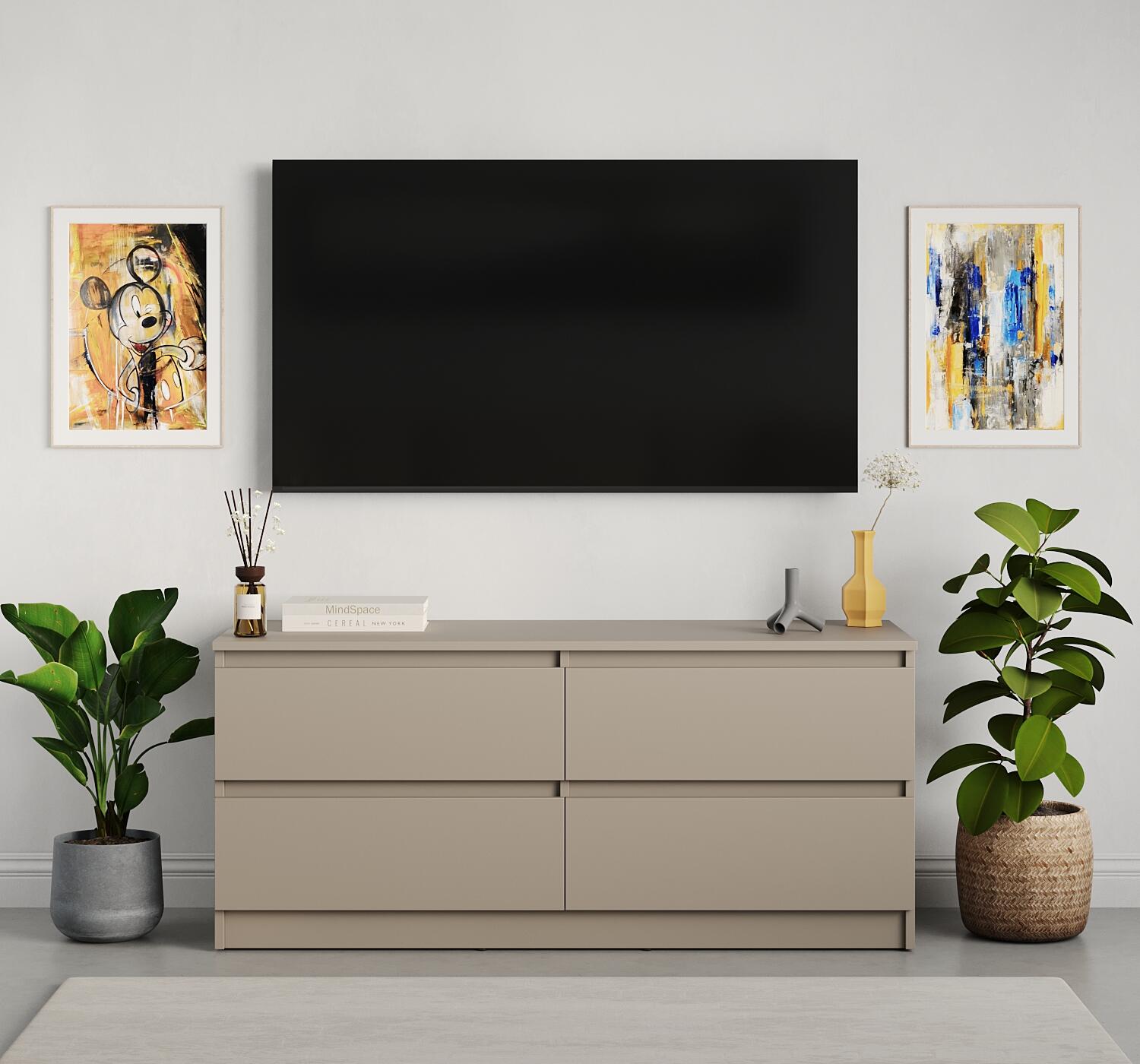 ТВ-тумба Neo 4S, 120x43x53 см, 4 выдвижных ящика с телескопическими направляющими, материал ДСП, бежевый, минимализм для гостиной и спальни