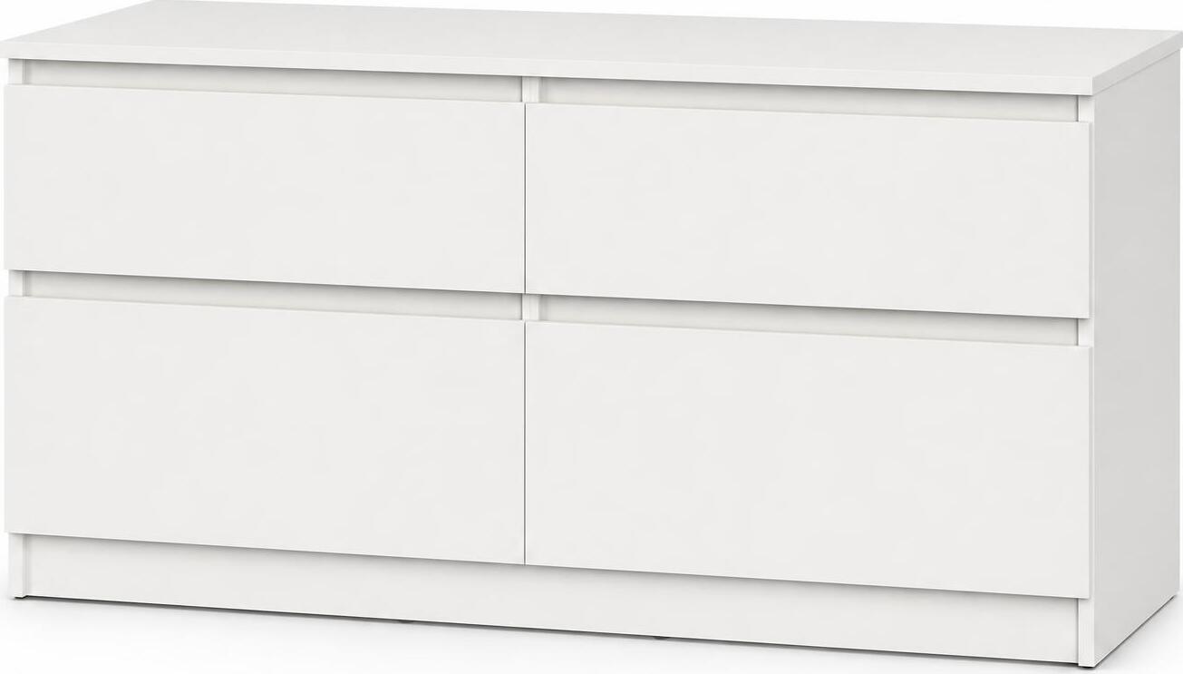 Neo 4S TV Stand and Dresser, 120x43x53 cm, White PAL Material, 4 Drawers with Telescopic Full Extension Guides, Minimalist Style